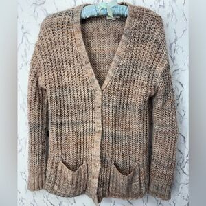 Yummy Sweater Co. Chunky Knit Cardigan Women's XS Brown Marled Oversized Button